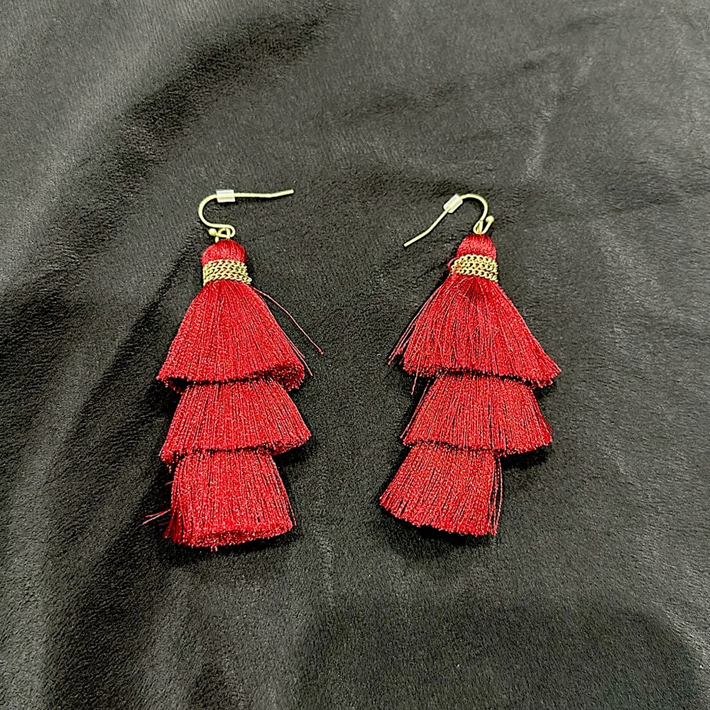 Deep Red String Chandelier Earrings